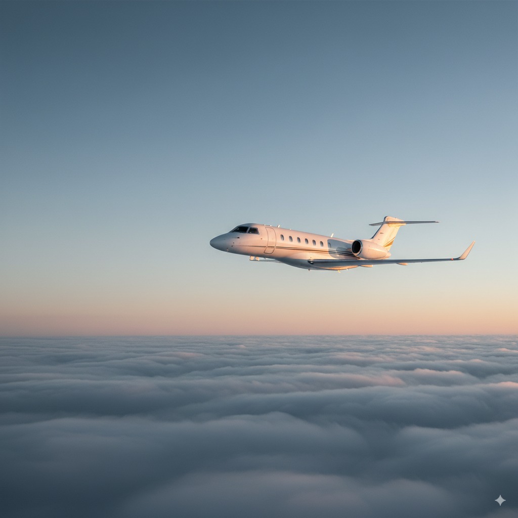 Medical jet en route above the clouds after departing Trinity County County, California