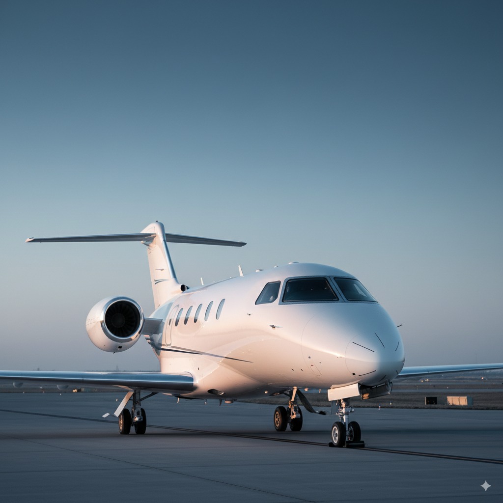 Air ambulance jet at sunrise before a medical flight departing California